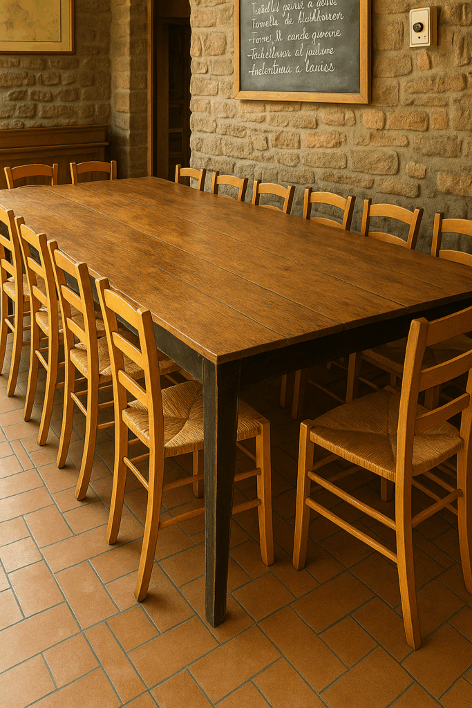 tavolo artigianale in legno con gambe affusolate, realizzato a mano da Bastanzetti Design ad Arezzo