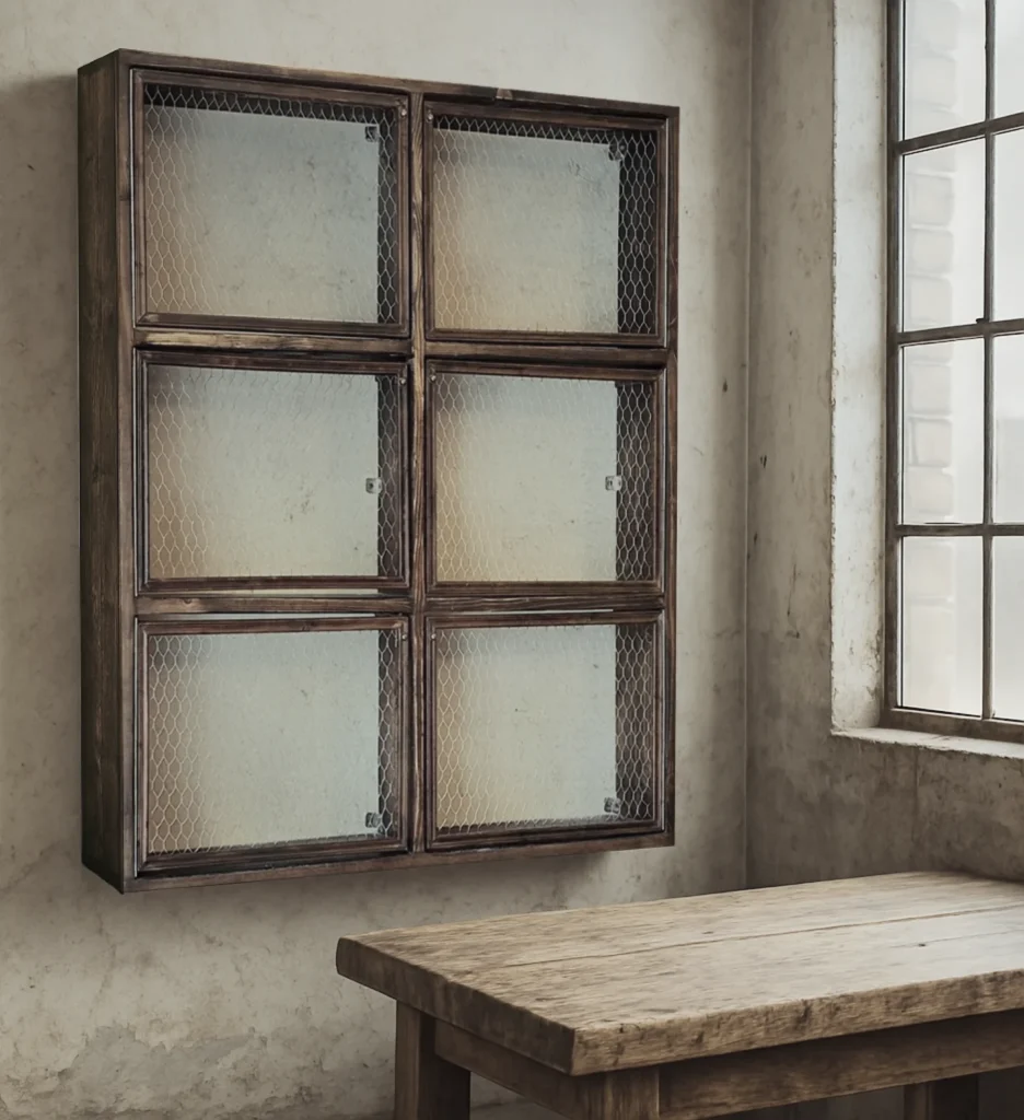 Scaffalature in legno rustico con rete metallica realizzate su misura per bistrot in centro ad Arezzo – progetto artigianale Focaceria Vita Bella